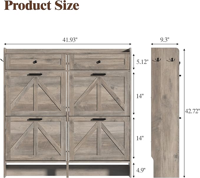 Shoe Cabinet with 4 Flip Drawers & 2 Storage Drawers, Rustic Farmhouse Narrow