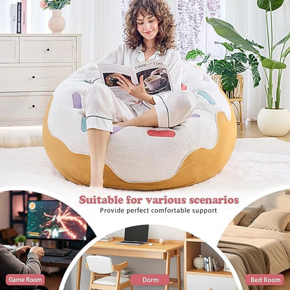 Donut Bean Bag Chair - Cute Bean Bag Sofa with Filler - Ideal for Girls Room and Dorm Decor - Oversized Lounge Chair for Teens and Kids - Plush BeanBag Furniture for Bedroom Living Room - 41inch