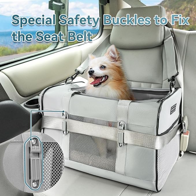 Petsfit Travel Pet Carrier for Large Cats (up to 20 lbs), Soft-Sided Dog Car Travel Carrier with Patented Buckle and Soft Padding, Ideal for Car Road Trips,19X12X12 Inch,Grey