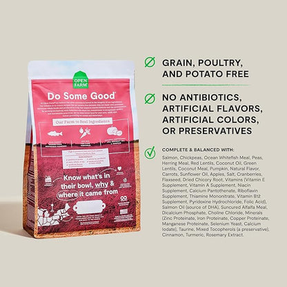 Open Farm, Grain-Free Dry Dog Food, Complete & Balanced Kibble, Sustainably & Ethically Sourced Ingredients, Non-GMO Veggies & Superfoods to Support Overall Health, Wild-Caught Salmon Recipe, 4lb Bag