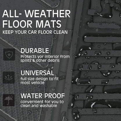 CAR PASS Heavy Duty Rubber Floor Mats 4-Piece Car Mat Set - Universal Waterproof Carbon Fiber Floor Mats for Car SUV Truck, Durable All-Weather Mats(Black)