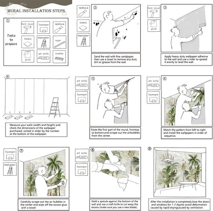 AFZEVEB-Green Forest Nursery Wallpaper Tropical Parrots Wall murals for Kids Room 136"x96" (Not Peel and Stick)