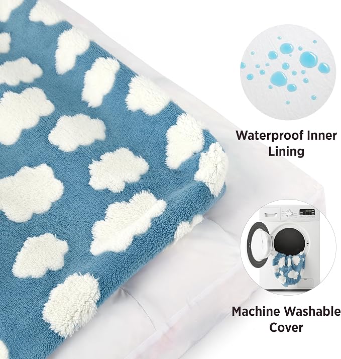 LE SURE Cute Aesthetic Dog Bed for Crate,Jacquard Thick Pet Pillow 35x22 | Shredded Chopped Foam,Modern Plush Crate Cushion Gift for Large Dog, Waterproof Washable Cover, Nonslip Bottom, Blue