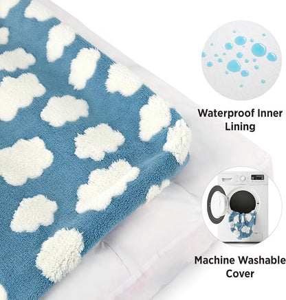 LE SURE Cute Aesthetic Dog Bed for Crate,Jacquard Thick Pet Pillow 35x22 | Shredded Chopped Foam,Modern Plush Crate Cushion Gift for Large Dog, Waterproof Washable Cover, Nonslip Bottom, Blue