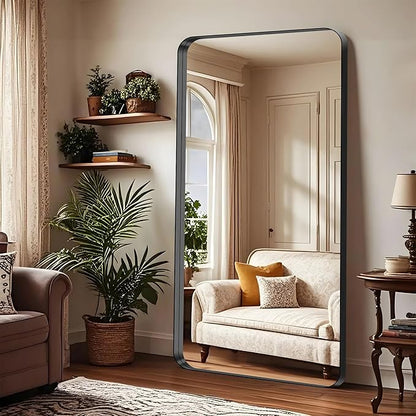 CIRCUMI Black Bathroom Mirror, Rounded Corner, Tempered Glass, Large Mirror