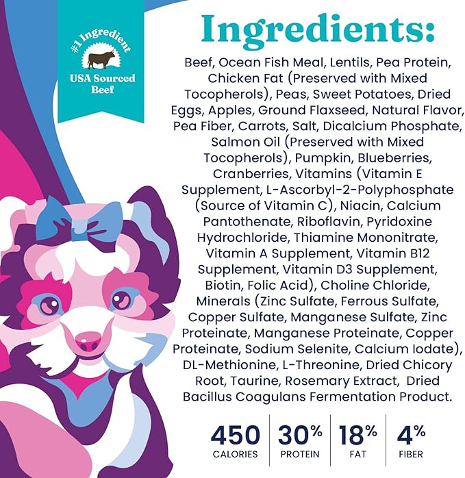 Solid Gold Toy & Small Breed Dry Dog Food Small Bites – Real Beef, Grain Free, Gluten Free, High Fiber Kibble with Probiotics for Gut Health & Digestion Support – Healthy Dog Food All Ages – 4LB