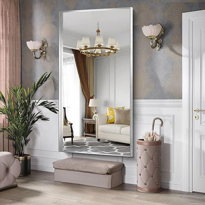 CIRCUMI Silver Bathroom Mirror, Brushed Finish, Tempered Glass, Large Mirror