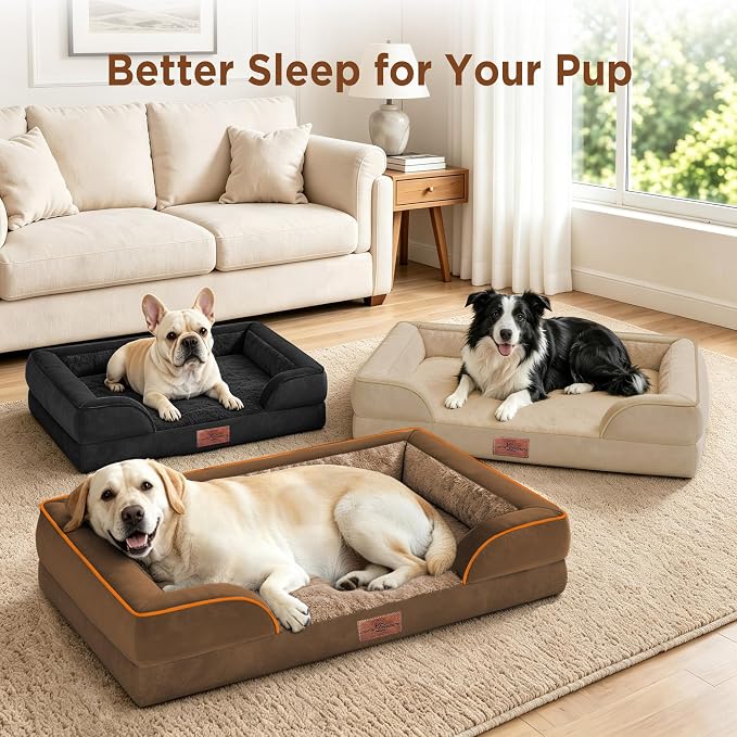 Comfort Expression Orthopedic Dog Beds for Large Sized Dog with Bolster | Waterproof Dog Couch Bed with Washable Cover & Non-Slip Bottom, Supportive Egg Crate Foam Large Pet Bed, 35x22 Inch