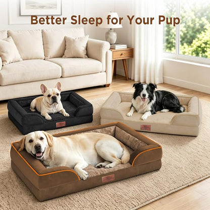 Comfort Expression Waterproof Orthopedic Dog Beds for Extra Large Dog | Supportive Egg Crate Foam Big Dog Bed with Removable Bolster, Dog Couch with Washable Cover & Non-Slip Bottom, 53x42Inch