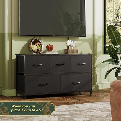 WLIVE Dresser for Bedroom with 5 Drawers, Wide Chest of Drawers, Fabric Dresser