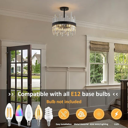 Black Semi Flush Mount Ceiling Light Fixture, Foyer Kitchen Lighting Fixtures Ceiling Modern Hallway Light Fixtures Ceiling Mount Lights for Bedroom, Bathroom, Laundry Room, Entryway, Hallway