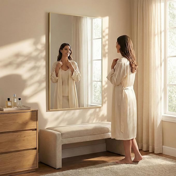 30"x48" Gold Bathroom Mirror, Metal Framed Vanity Mirror