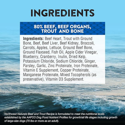Northwest Naturals Freeze-Dried Beef & Trout Dog Food - Bite-Sized Nuggets - Grain-Free, High-Protein, Raw Diet, Human-Grade Ingredients, All Natural, Omega-3 for Skin & Coat, Made in USA, 12 Oz