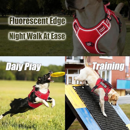Service Dog Tactical Vest Harness and Leash Set Large Sized Dog Emotional Support- Tactical Dog Harness Training Collar with Name (Red, L)