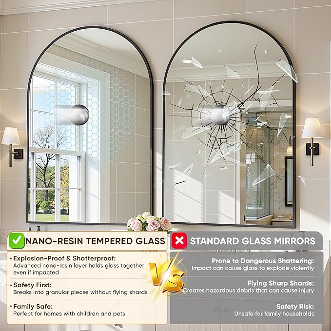 Arched Mirror 20"x30", Bathroom Mirror, Wall Mounted Vanity Mirror