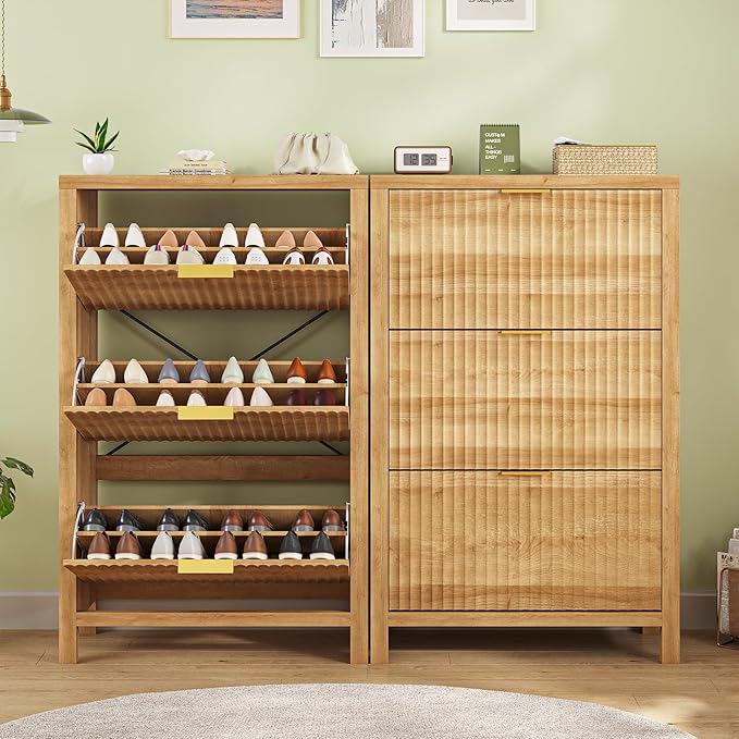 Shoe Cabinet Storage for Entryway, Fluted Shoe Cabinet