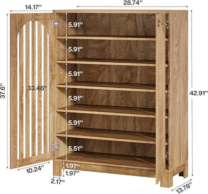 Tribesigns Shoe Cabinet with Slatted Doors, 6-Tier Entryway Shoe Storage Rack