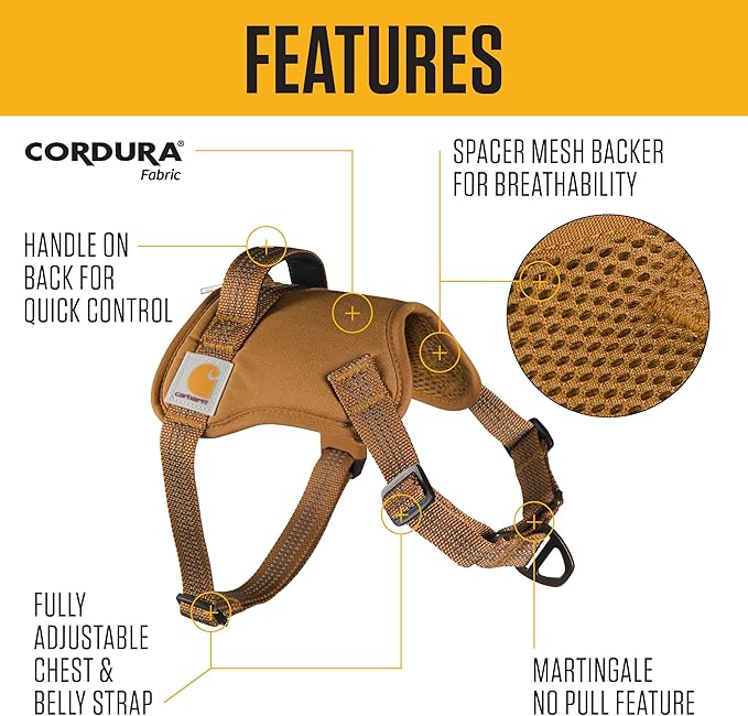 Carhartt Nylon Duck No Pull Dog Harness Faded Fatigue L | Fully Adjustable Dog Harness with Quick Control Handle and Reflective Accents