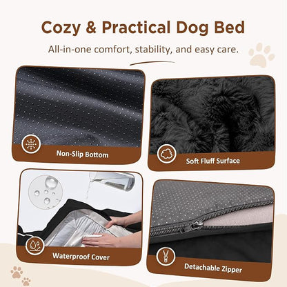 Comfort Expression Waterproof Orthopedic Dog Beds for Extra Large Dog | Supportive Egg Crate Foam Big Dog Bed with Removable Bolster, Dog Couch with Washable Cover & Non-Slip Bottom, 53x42Inch