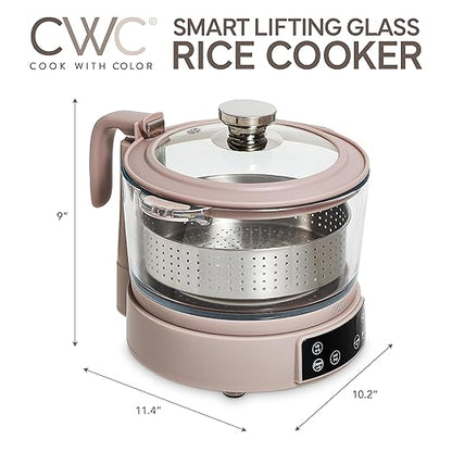 COOK WITH COLOR 3L Glass Mini Low Carb Rice Cooker – Holds 2 Cups Raw/Makes 6