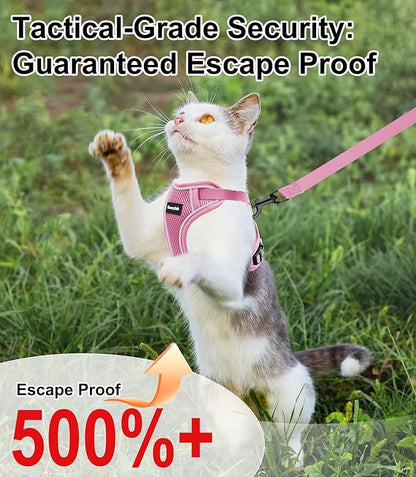 Cat Harness and Leash for Walking Escape Proof Soft Adjustable Cat Leash Breathable Comfortable Vest Easy to Wear Kitten Harness for Outdoor Travel Pink M