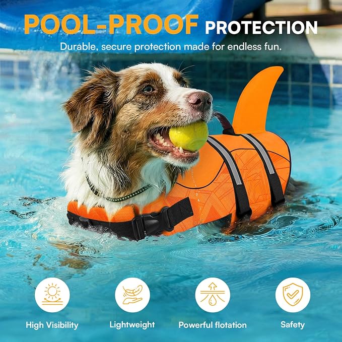 Dog Life Jacket High Flotation, Reflective Dog Life Vest for Swimming, Adjustable Dogs Life Preserver Rescue Handle Spring Summer Pool for Small, Medium, Large Dogs (OrangeLines,S)