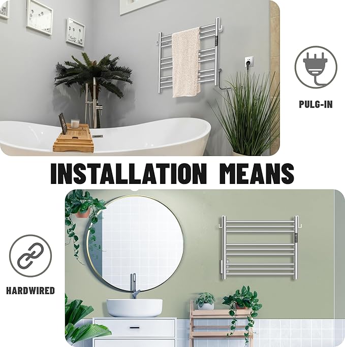 K&KALONZO Towel Warmer for Bathroom, Wall-Mounted 9-Bar Heated Towel Rack