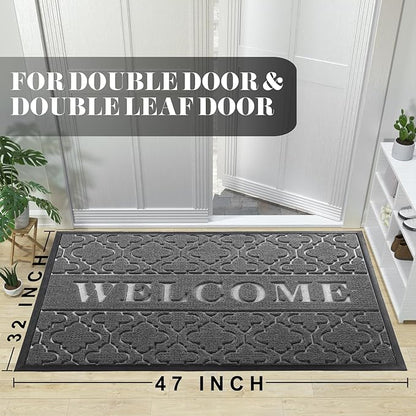 Yimobra Welcome Mat Outdoor Indoor, All-Season Waterproof Front Door Mat Outside Entrance, All-Weather Heavy Duty Non-Slip Doormat, Low Profile Porch Patio Entrance Mats, 47x32, Dark Grey