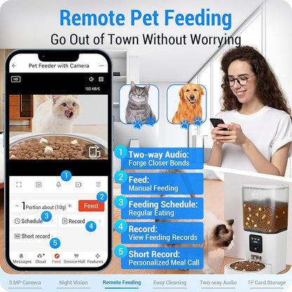 Frienhund Automatic Cat Feeder with 2K Camera: 5G WiFi Automatic Dog Feeder with Night Vision,Cat Food Dispenser with 7L Large Food Storage Container for Multiple Pet,Detachable for Easy Clean -29 Cup