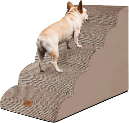 GoGoBunny Ramp Dog Stairs for High Beds 24.4" H, 5-Step Extra Wide Dog Slope Stairs with Durable Waterproof Fabric Cover, Pet Steps for Old Large Dogs Climbing, Non-Slip Sturdy Indoor Step, Camel