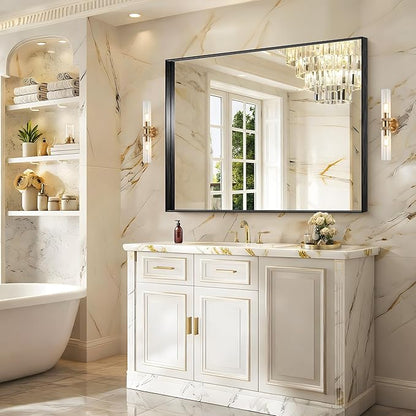 CIRCUMI Black Bathroom Mirror, Brushed Finish, Tempered Glass, Large Mirror
