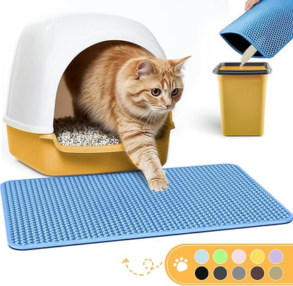 Cat Litter Mat - 23.2'' x 14.6'' Small Litter Trapping Mat, Easy to Clean Litter Box Mat, Waterproof, Urine-Proof, Non-Slip Kitty Litter Mats for Floor, Blue