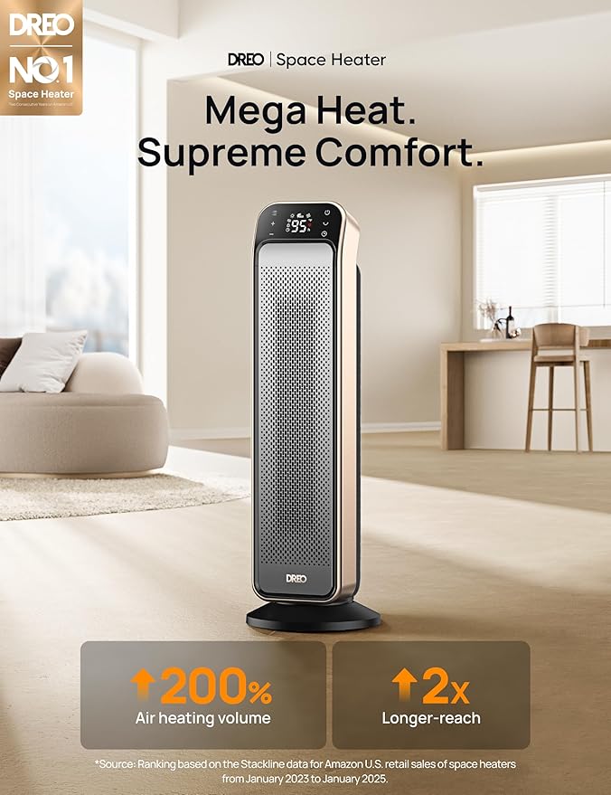 DREO Space Heater Indoor, 3 Modes, Overheating & Tip-Over Protection, Electric