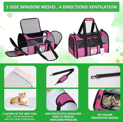 20" Large Pet Carrier Soft Sided Cat Carriers for Large Cats Under 25 lbs, Folding Big Dog Carrier Cat Carrier for 2 Cats Travel Carrier, Red