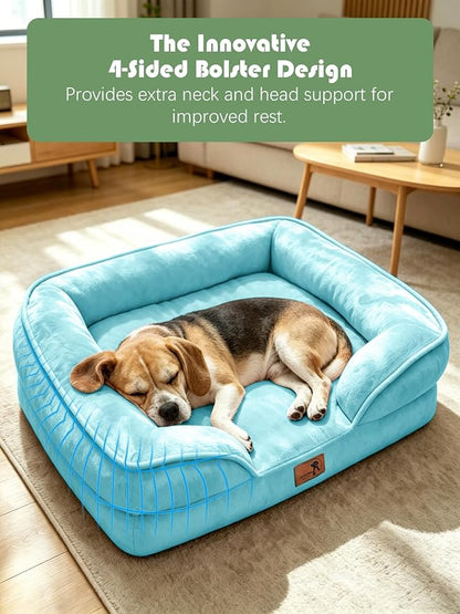 Spotted Play Orthopedic Dog Bed with Sides - Sofa Beds for Medium Dogs, Supportive Foam Pet Couch Bed with Washable Removable Cover, Waterproof Lining and Non-Slip Bottom, Ice Blue - M
