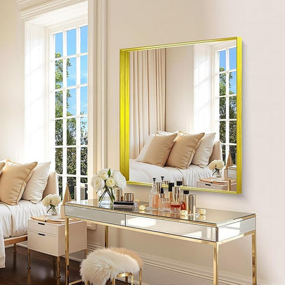 CIRCUMI Gold Bathroom Mirror, Brushed Finish, Tempered Glass, Mirror