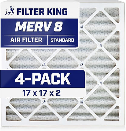 Filter King 17x17x2 Air Filter | 4-PACK | MERV 8 HVAC Pleated A/C Furnace