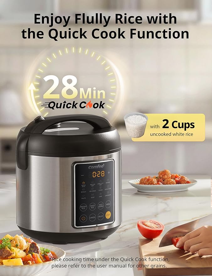 COMFEE' Rice Cooker, 14-in-1 Stainless Steel Multi Cooker, Slow Cooker