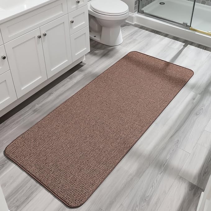 Bath Mat,Ultra Thin Bathroom Runner Rugs,Large Bath Mats for Bathroom,Quick Dry,Non-Slip,Machine Washable,Low Pile,Bath Rug,Shower Outside,Sink,Home Decor Accessories.Brown,2'x5'（24x60inch）