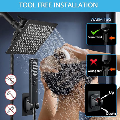 6'' Square High Pressure Rain Black Shower Heads