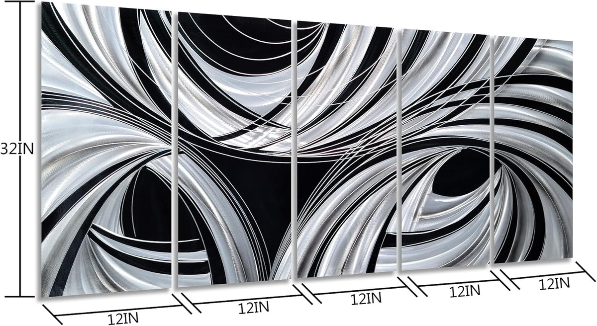 Yihui Arts Black and White Metal Art Wall Decor Hand Crafted Abstract Aluminum Artwork Modern Wall Sculpture Home Accent for Living Room Bedroom Dinning Decor