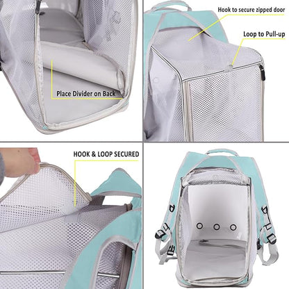 halinfer Dual Extension Pet Backpack Carrier for Large Cat and Small Puppy up to 20 Pounds, Clear Space Capsule Astronaut Transparent Bubble Window Pet Vet Travel Visit Bag