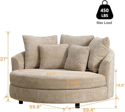 Chifee & Vingol 59.8" W Oversized Accent Barrel Chair Large Round Chair with Wheels,Wheat