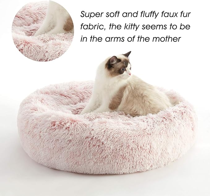 Western Home Calming Donut Small Dog Cat Bed Washable Puppy Bed,24" Pink | Fluffy Faux Fur Round Cuddler,Anti-Anxiety,Anti-Slip Bottom,Pet Beds for Puppy&Small Dogs&Large Cat,Up to 25 LBS