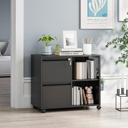 MIIIKO 2 Drawer File Cabinet on Wheels, Metal Filing Cabinets