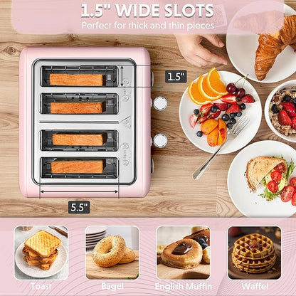 BUYDEEM DT640 4-Slice Toaster, Extra Wide Slots, Retro Stainless Steel