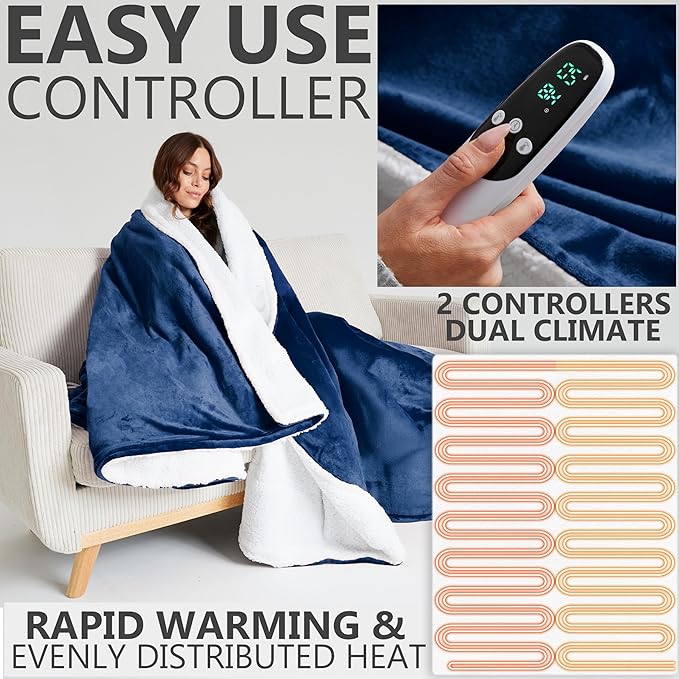 Heated Blanket Electric Luxurious Fleece King Blanket, 9 Heat Settings & 12H