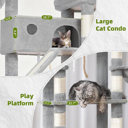Gitelsnour Cat Tree for Large Cats, 78.7"(200cm) Tall Cat Tower for Indoor Cats Multiple Cats with Large Top Perch, Cat Condo, Cat Hammcok, Cat Scratching Post, Light Gray GCT031W