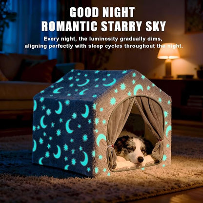 Indoor Dog House, Soft Warm Glow Dog Cave for Medium & Large Dogs | Warm Plush Dog Cave Bed with Sturdy Frame, Machine Washable, Non-slip, for Indoor Dogs and Cats