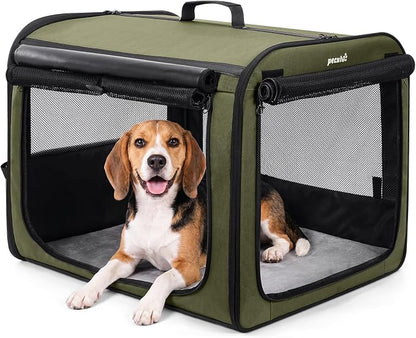 Dog Car Carrier Light Weight 27×20.5×20.5in, Foldable Dog Carrier, Gren | Easy to Assemble, Portable and Breathable Pet Carrier, Suitable for Indoor and Outdoor Use, Dog Travel Crate with Curtain
